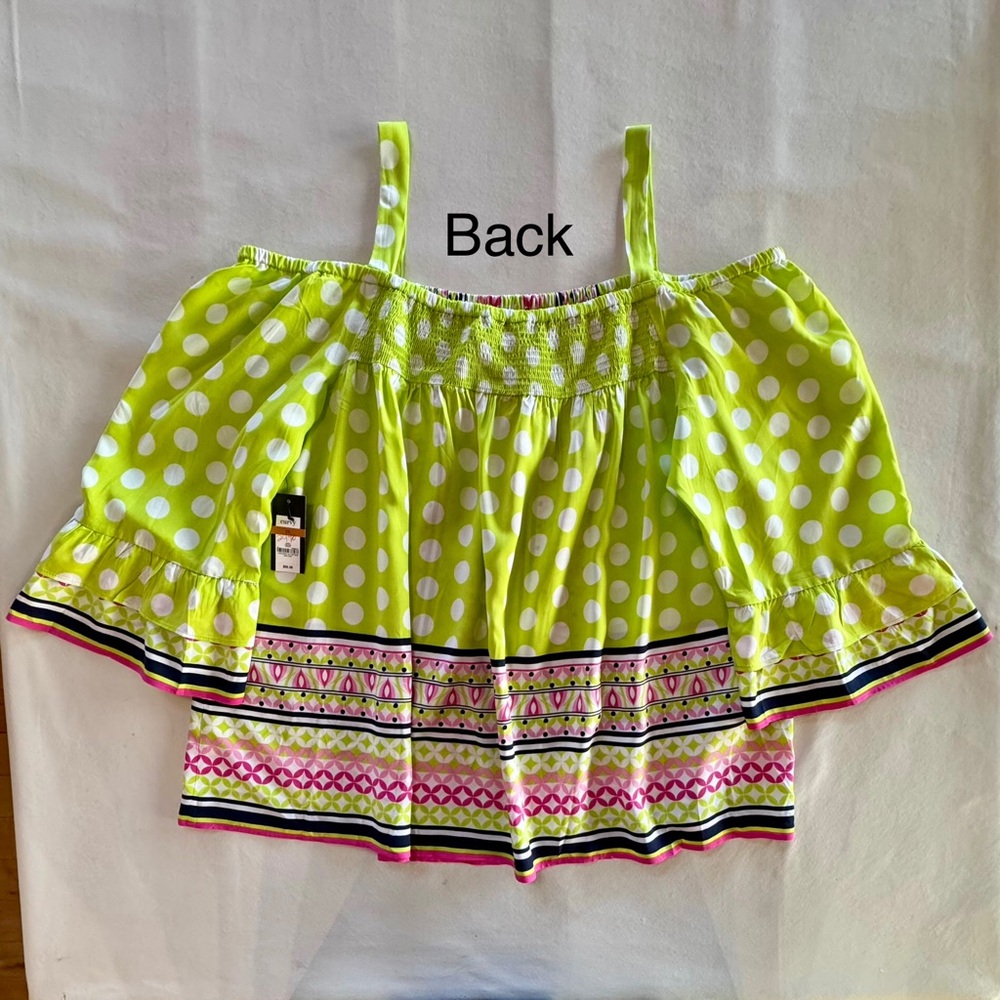 NWT Off-Shoulder Lime Pink Seaside Polka Dot Top (3X) - Picture 3 of 14